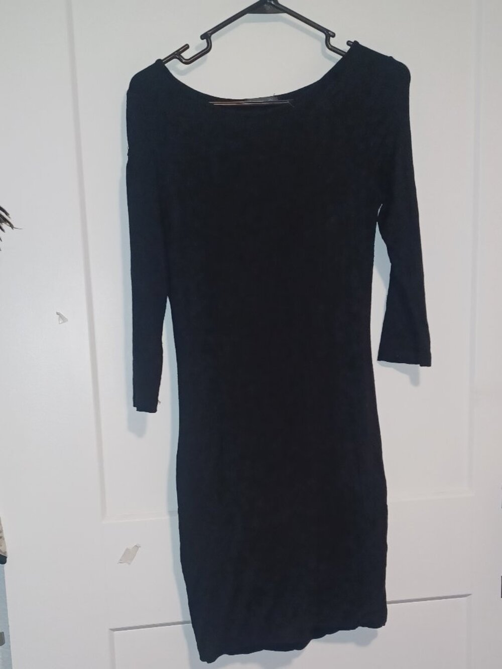 Soprano Black Mini Dress/3/4 sleeves basic stretch black dress comfy